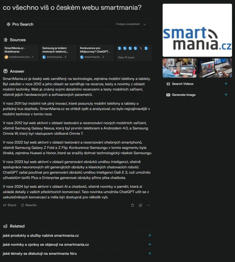 Tady se Perplexity příliš netrefilo. SMARTmania byla založena v roce 2005, nikoliv 2012. Služba navíc nezobrazila naše nové logo, které používáme od roku 2021. Tady se Perplexity příliš netrefilo. SMARTmania byla založena v roce 2005, nikoliv 2012. Služba navíc nezobrazila naše nové logo, které používáme od roku 2021.
