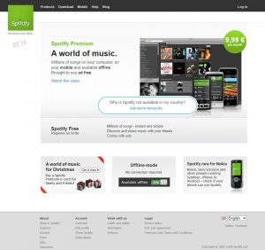 Webové stránky Spotify v roce 2009
