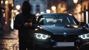 Zloděj stojící u vozu značky BMW (ilustrační obrázek)