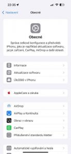 Nabídka Nastavení – Obecné