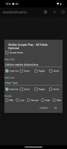 Krok 7: pokud bych odkliknul Simple Mode, můžu definovat filtrovaný text podrobněji