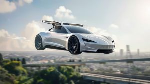 Létající Tesla Roadster (ilustrační obrázek)