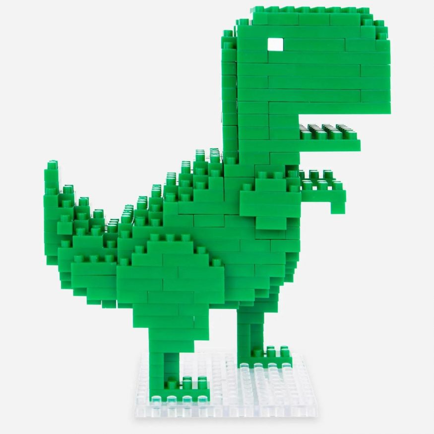 Pohled na stavebnici Chrome Dino z Lega