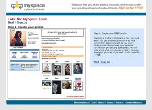 Webové stránky sociální sítě MySpace v roce 2003