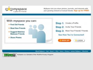 Webové stránky sociální sítě MySpace v roce 2003