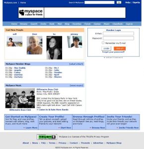 Webové stránky sociální sítě MySpace v roce 2004