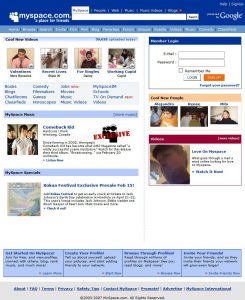 Webové stránky sociální sítě MySpace v roce 2007