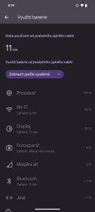 Z některých telefonů dostanete jen spotřebu u aplikací, u Pixelu 8a je rozpad i pro jednotlivé sub-systémy