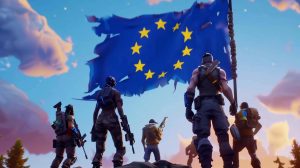 Hra Fortnite a vlajka Evropské unie