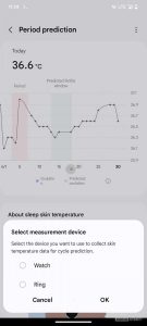 Předpokládané funkce prstenu Galaxy Ring z aplikace Samsung Health