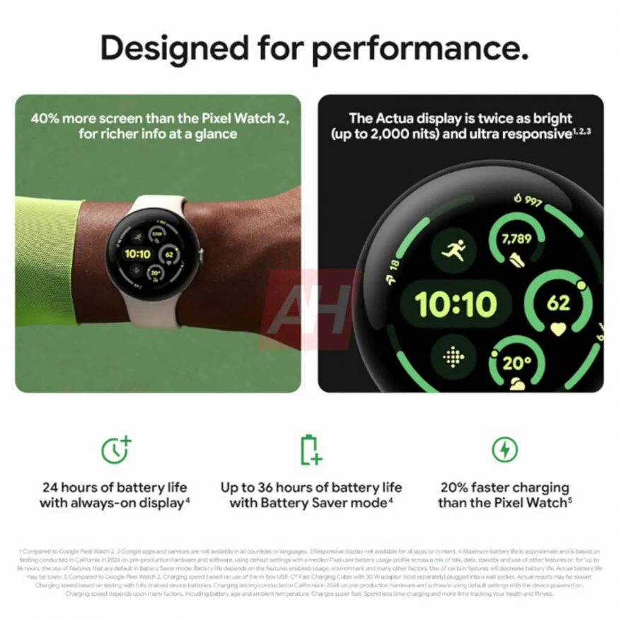 Displeje hodinek Pixel Watch 3