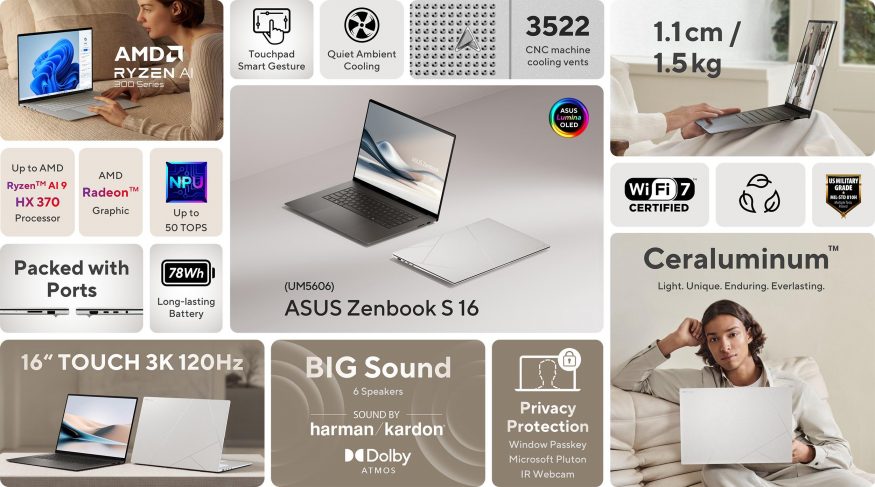 Asus Zenbook S16 na propagačním snímku