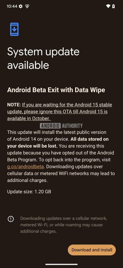 Obrazovka Android Beta Exit
