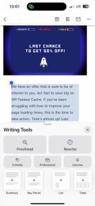 Přehled všech funkcí Writing Tools