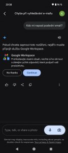 Po odkliknutí tohoto dialogu se Gemini konečně dostalo k datům v Gmailu