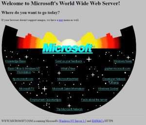 Webové stránky Microsoftu v roce 1994