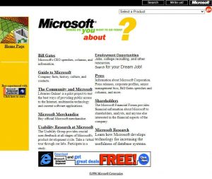Webové stránky Microsoftu v roce 1996