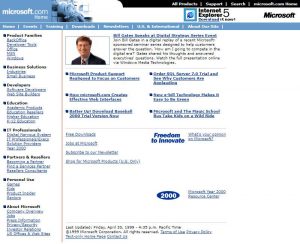 Webové stránky Microsoftu v roce 1999