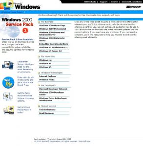 Webové stránky Microsoftu v roce 2000