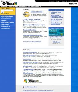 Webové stránky Microsoftu v roce 2000