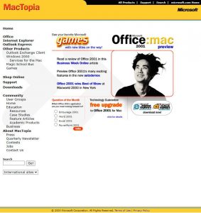 Webové stránky Microsoftu v roce 2000