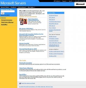 Webové stránky Microsoftu v roce 2000