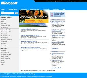 Webové stránky Microsoftu v roce 2001