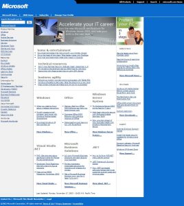 Webové stránky Microsoftu v roce 2003