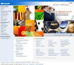 Webové stránky Microsoftu v roce 2005