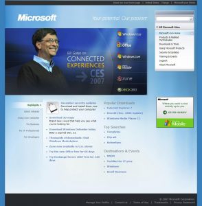 Webové stránky Microsoftu v roce 2007
