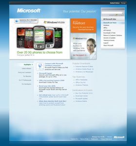 Webové stránky Microsoftu v roce 2008
