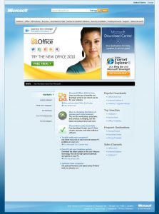 Webové stránky Microsoftu v roce 2010