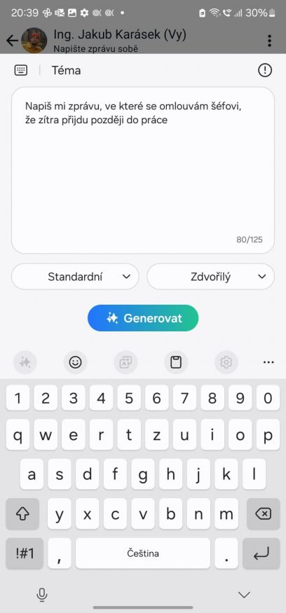 Generátor textů v systémové klávesnici