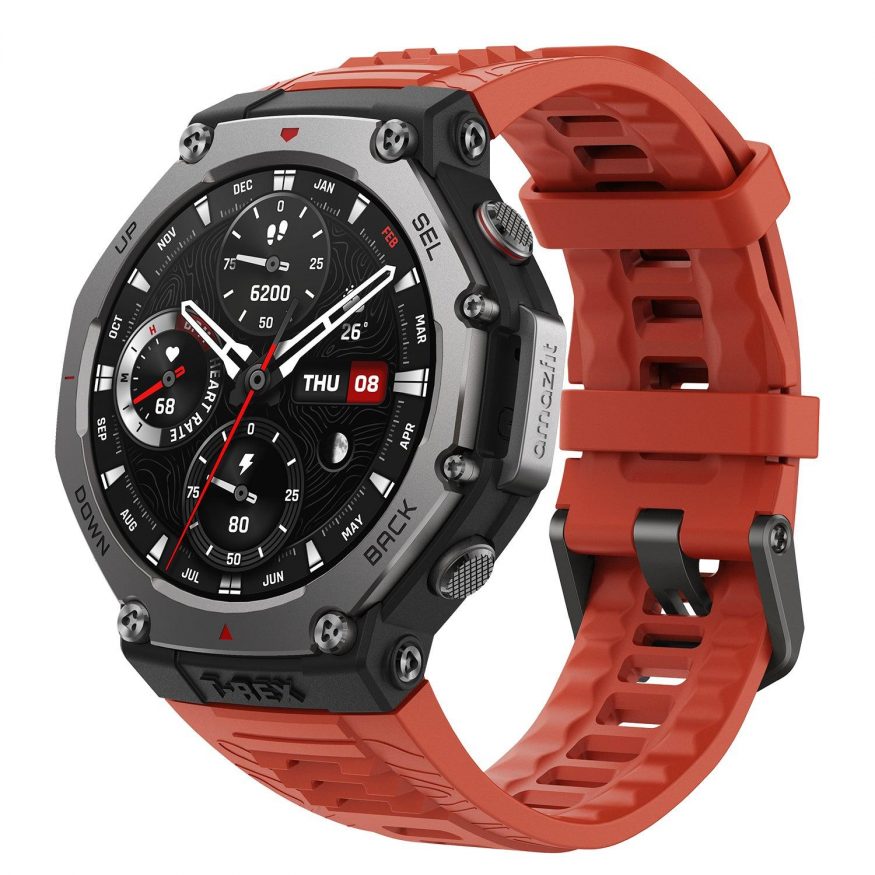 Amazfit T-Rex 3 s červeným řemínkem