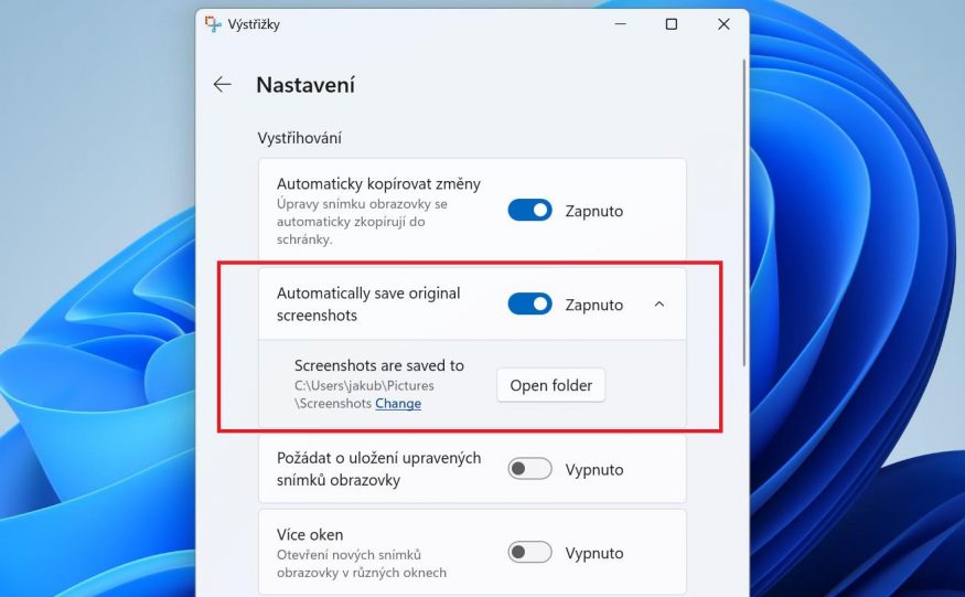 Změna úložiště screenshotů 
