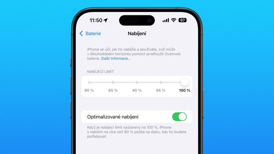 Optimalizované nabíjení v iOS 18 Optimalizované nabíjení v iOS 18