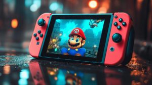 Herní konzole Nintendo Switch a postavička Super Maria (ilustrační obrázek)