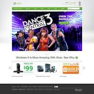 Webové stránky Xboxu v roce 2012