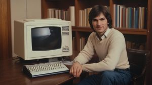 Vyobrazení počítače Macintosh se Stevem Jobsem podle umělé inteligence (ilustrační obrázek)