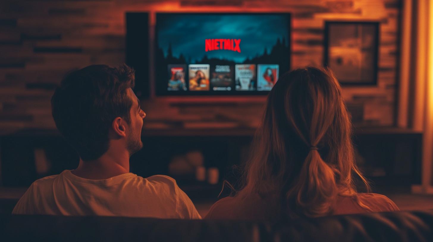 Lidé sledující Netflix na televizi v obývacím pokoji (ilustrační obrázek) Lidé sledující Netflix na televizi v obývacím pokoji (ilustrační obrázek)