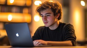 Muž pracující na počítači MacBook (ilustrační obrázek)