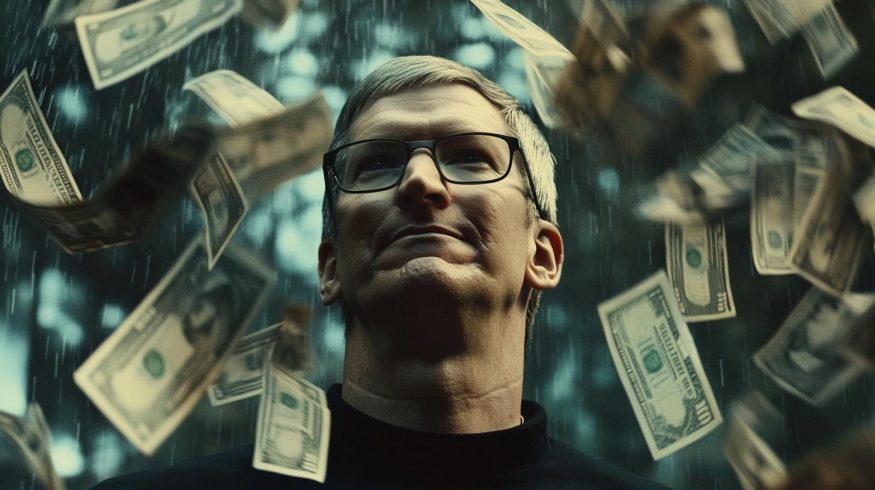 Tim Cook obklopen penězi (ilustrační obrázek)