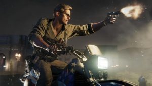Akční sekvence na motorce ze hry Call of Duty: Black Ops 6