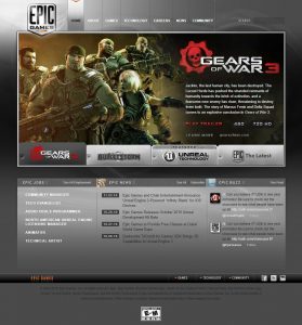 Webové stránky Epic Games v roce 2010