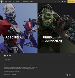 Webové stránky Epic Games v roce 2018