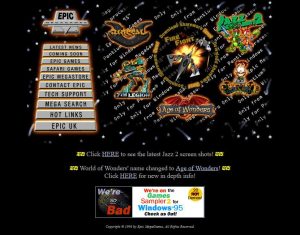 Webové stránky Epic MegaGames v roce 1996