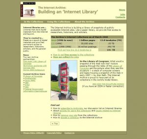 Webové stránky Internet Archive v roce 2000