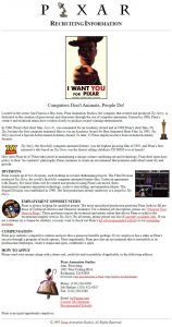 Webové stránky studia Pixar v roce 1997