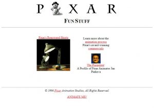 Webové stránky studia Pixar v roce 1997