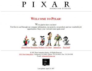 Webové stránky studia Pixar v roce 1997